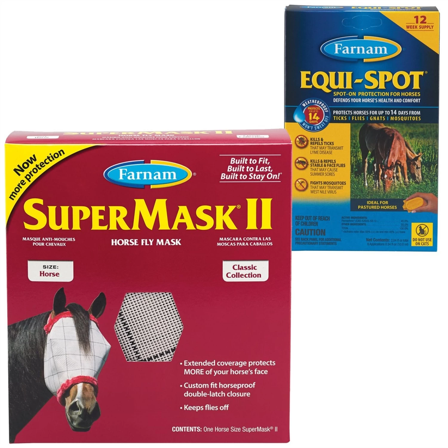 Farnam Equi-Spot Horse Spot-On Fly Control & Farnam SuperMask II Horse Fly Mask Classic Collection